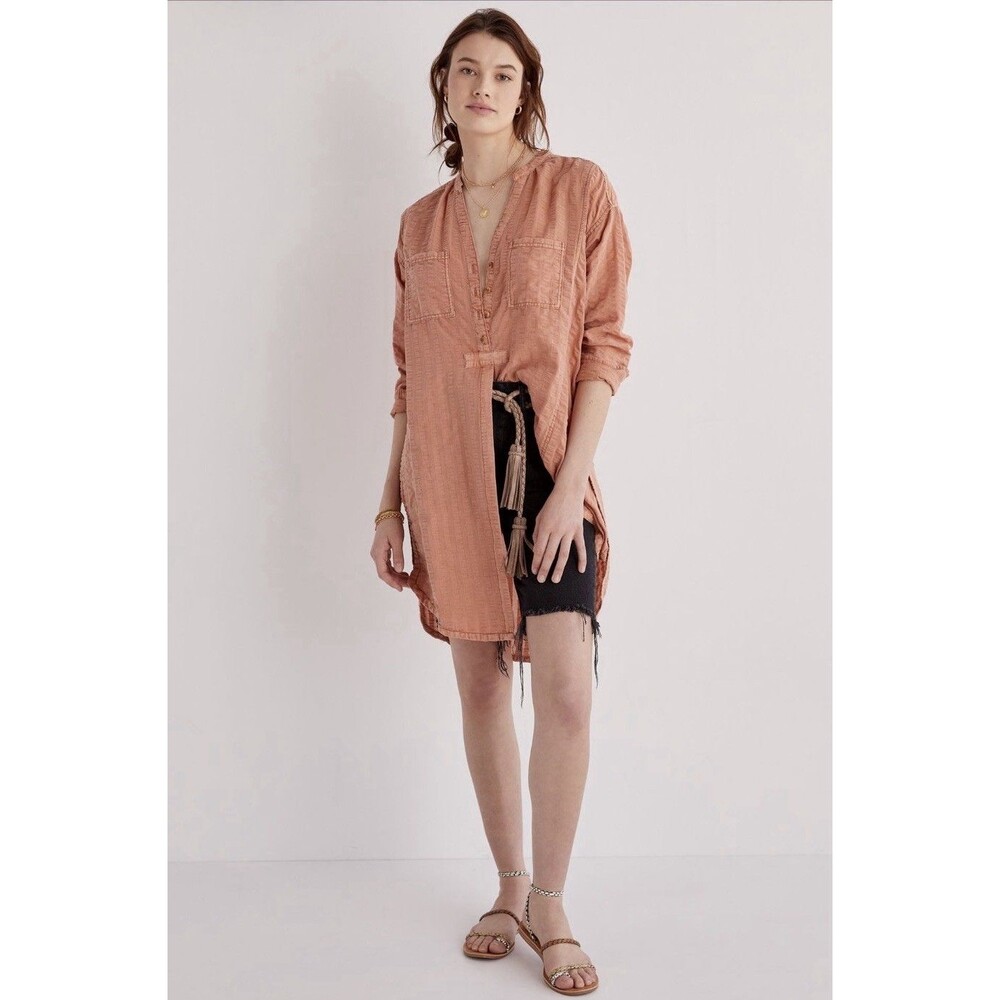 Anthropologie PILCRO Terracotta Seersucker Tunic Top‎ XS ButtonDown Shirt